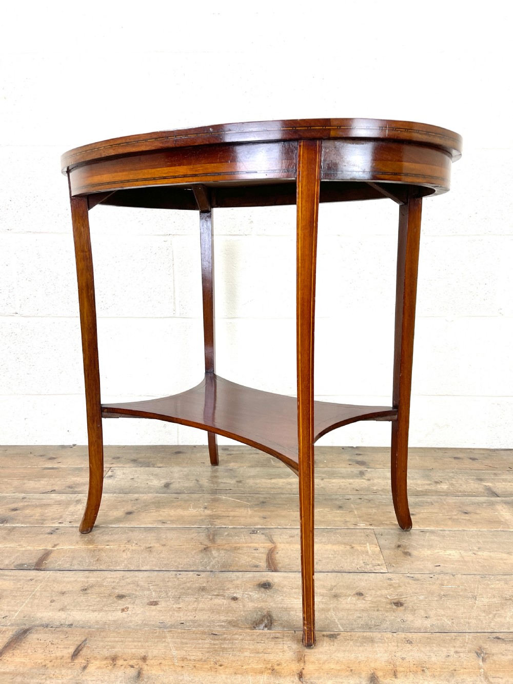 Antique Mahogany Inlaid Oval-Shaped Occasional Table View VII