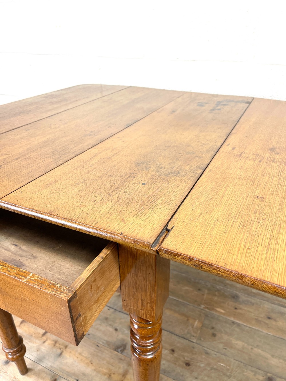 Antique Victorian Oak Drop-Leaf Table View IX