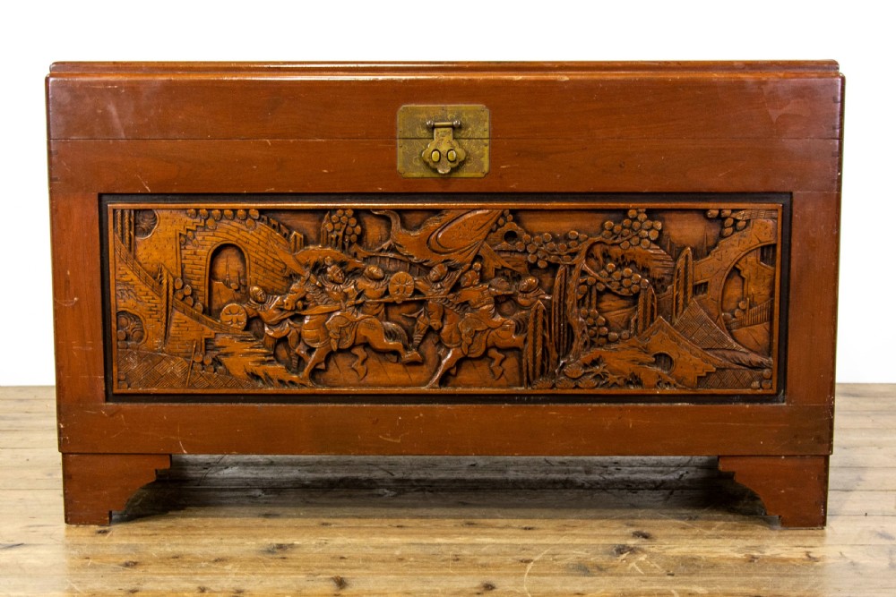 Oriental Carved Camphor Wood Trunk View II
