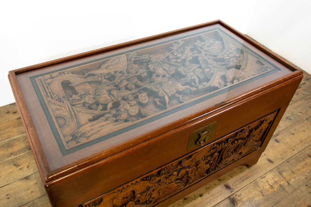 Oriental Carved Camphor Wood Trunk View III