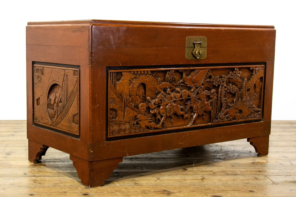 Oriental Carved Camphor Wood Trunk View V