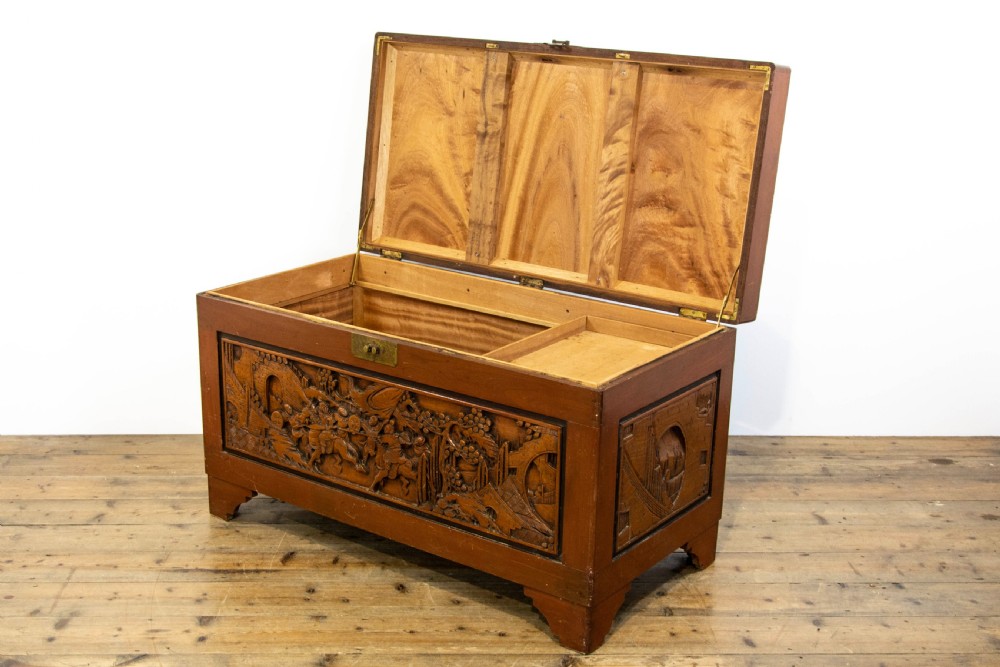 Oriental Carved Camphor Wood Trunk View X