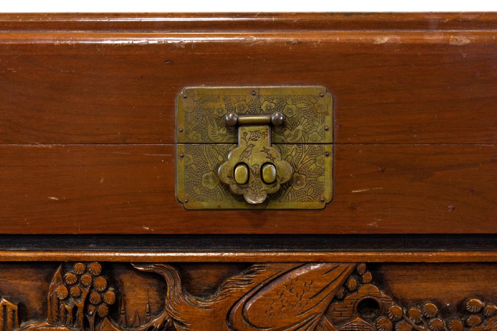 Oriental Carved Camphor Wood Trunk View XIII