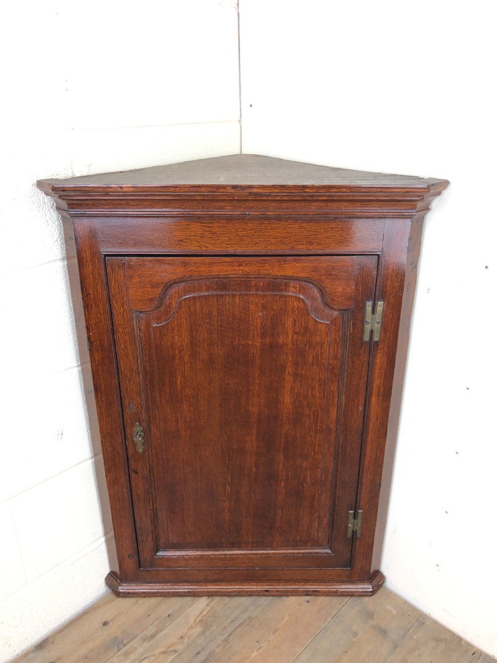 Antique Wall Hanging Oak Corner Cupboard View II