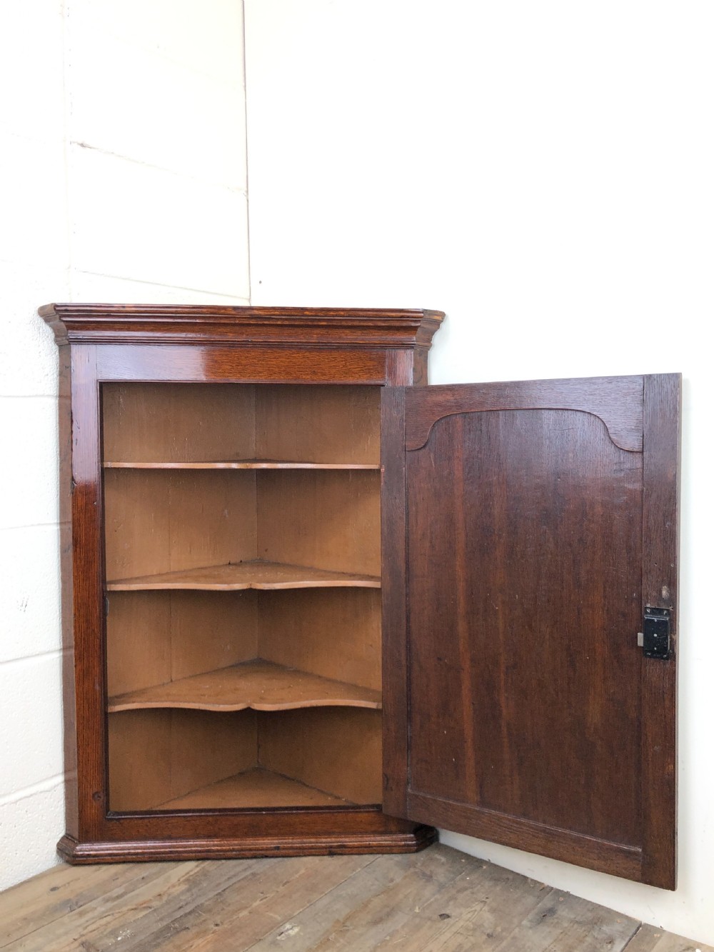 Antique Wall Hanging Oak Corner Cupboard View VI