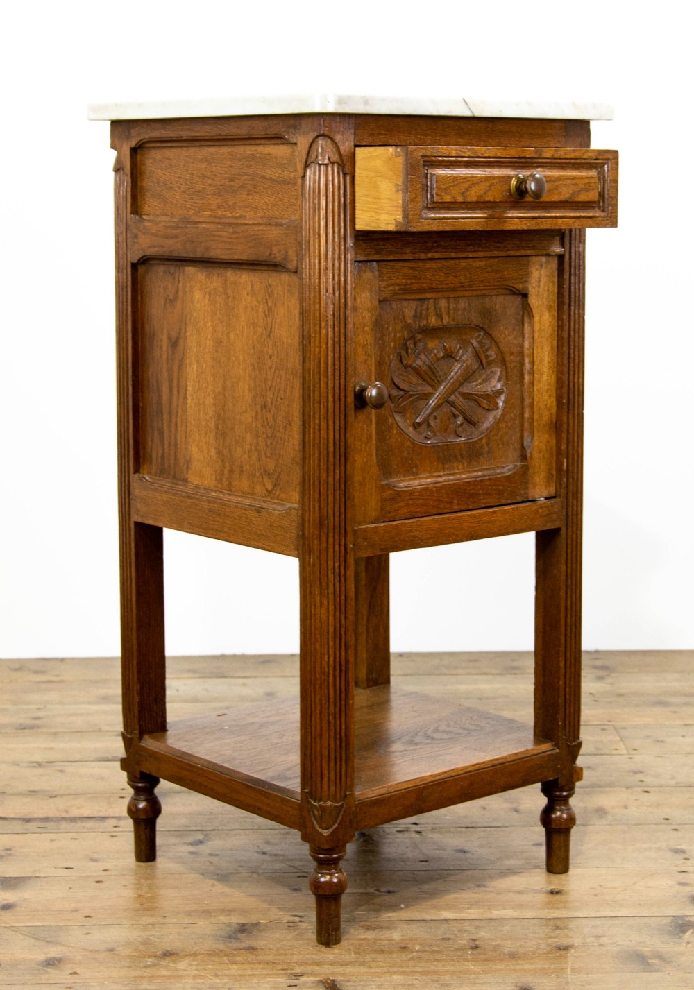 Oak Bedside Table with Marble Top View IV