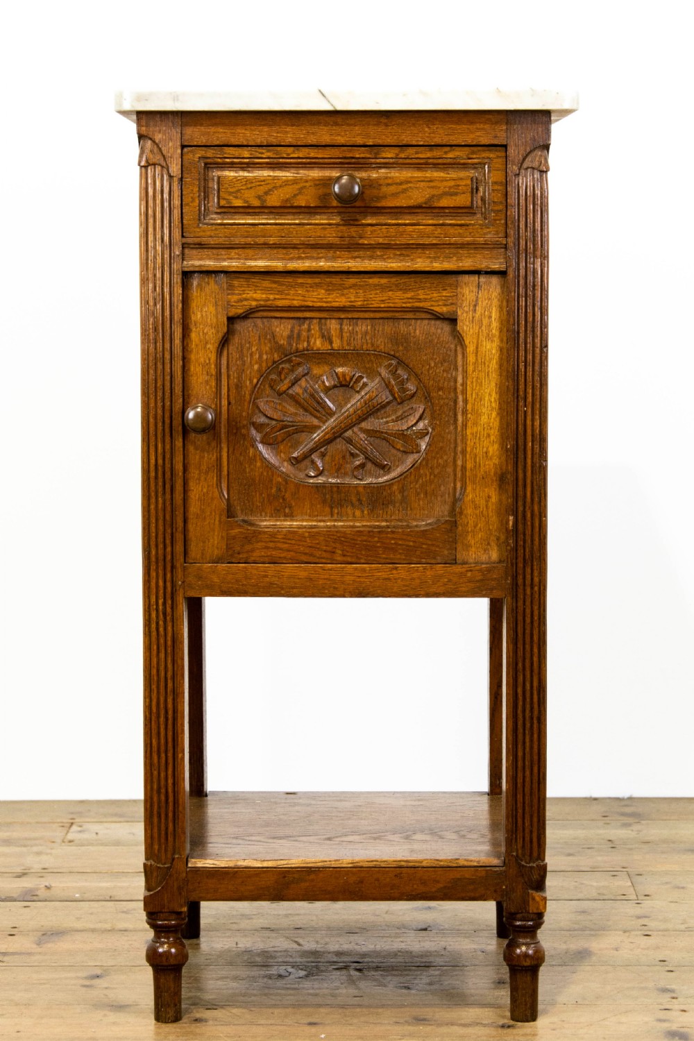 Oak Bedside Table with Marble Top View VII