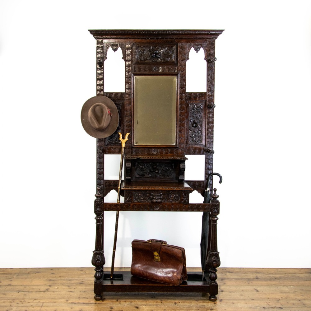 Late Victorian Carved Oak Hall Stand