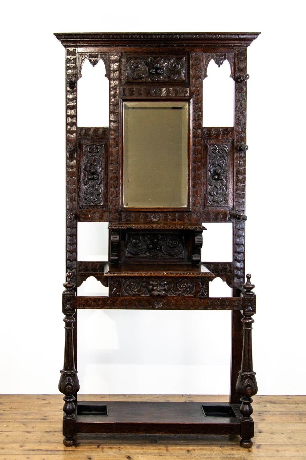 Late Victorian Carved Oak Hall Stand View II