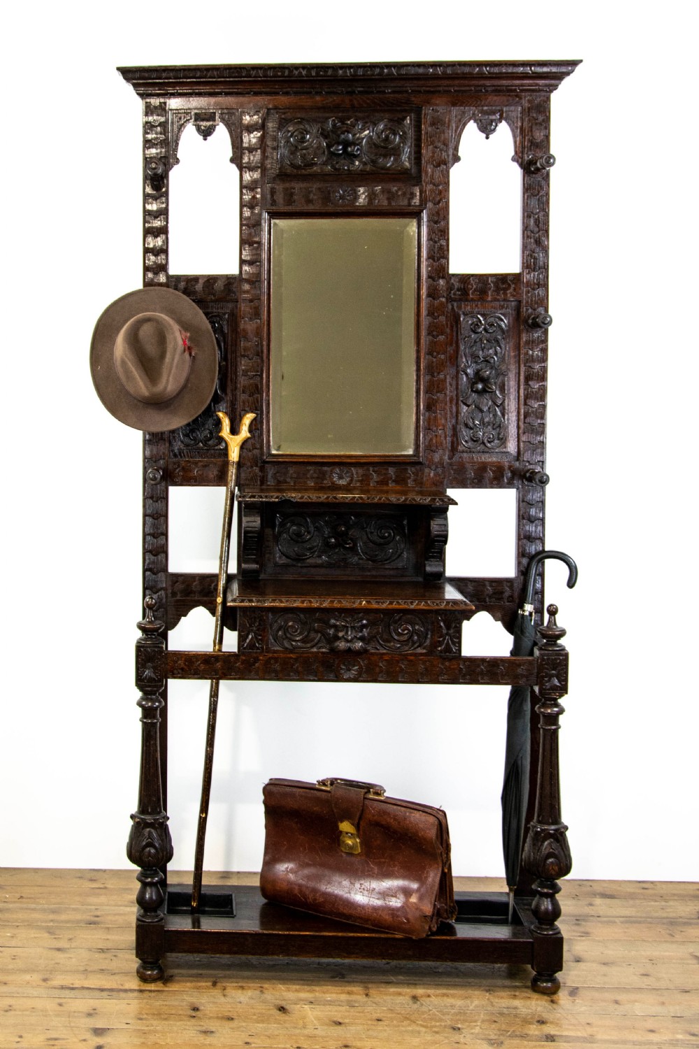 Late Victorian Carved Oak Hall Stand View V