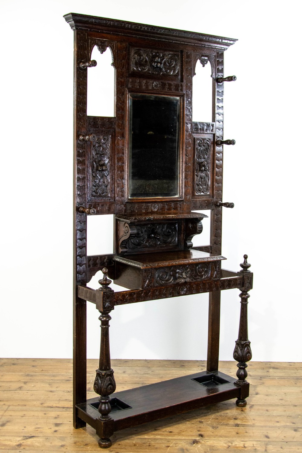 Late Victorian Carved Oak Hall Stand View VI