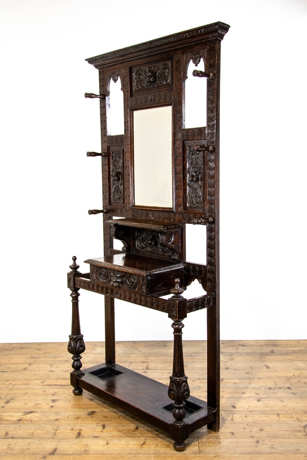 Late Victorian Carved Oak Hall Stand View XII