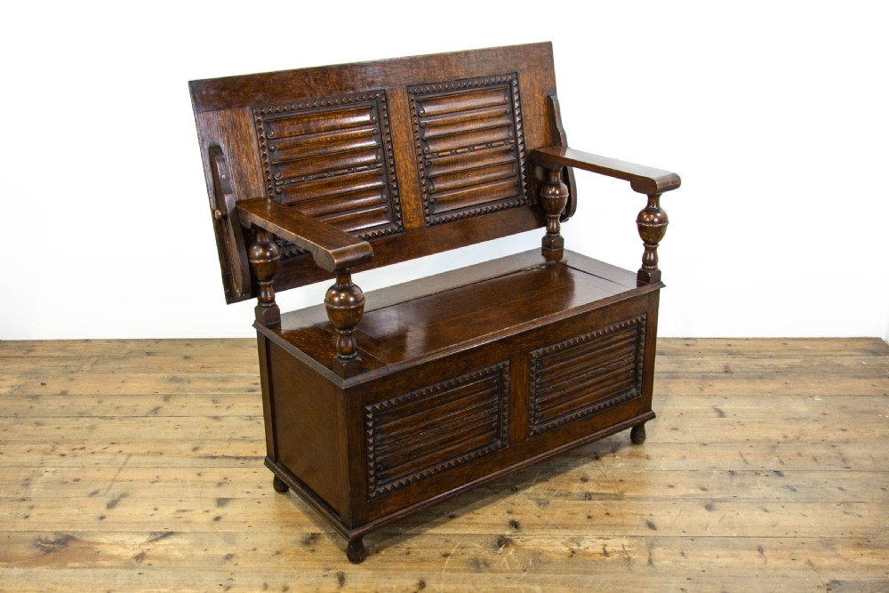 Early 20th Century Antique Oak Monks Bench View II
