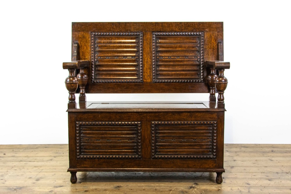 Early 20th Century Antique Oak Monks Bench View III