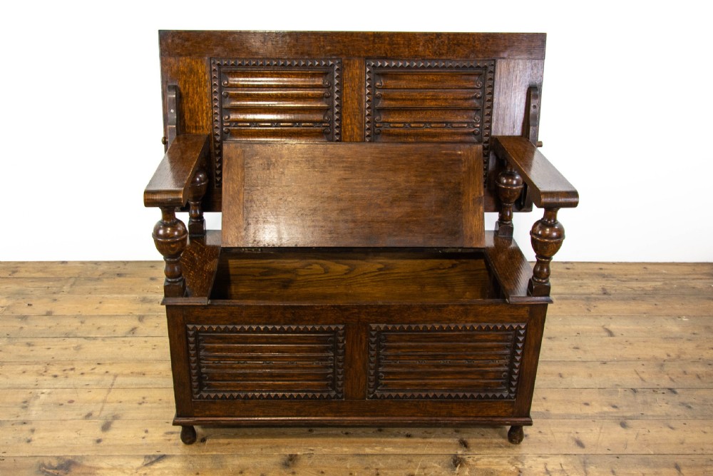 Early 20th Century Antique Oak Monks Bench View IV