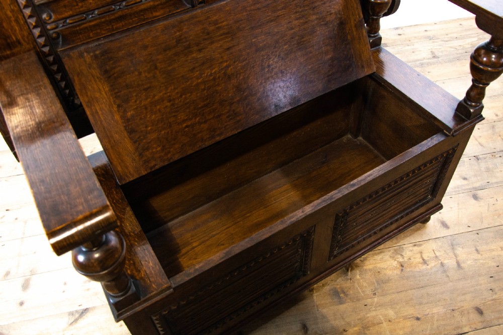 Early 20th Century Antique Oak Monks Bench View V