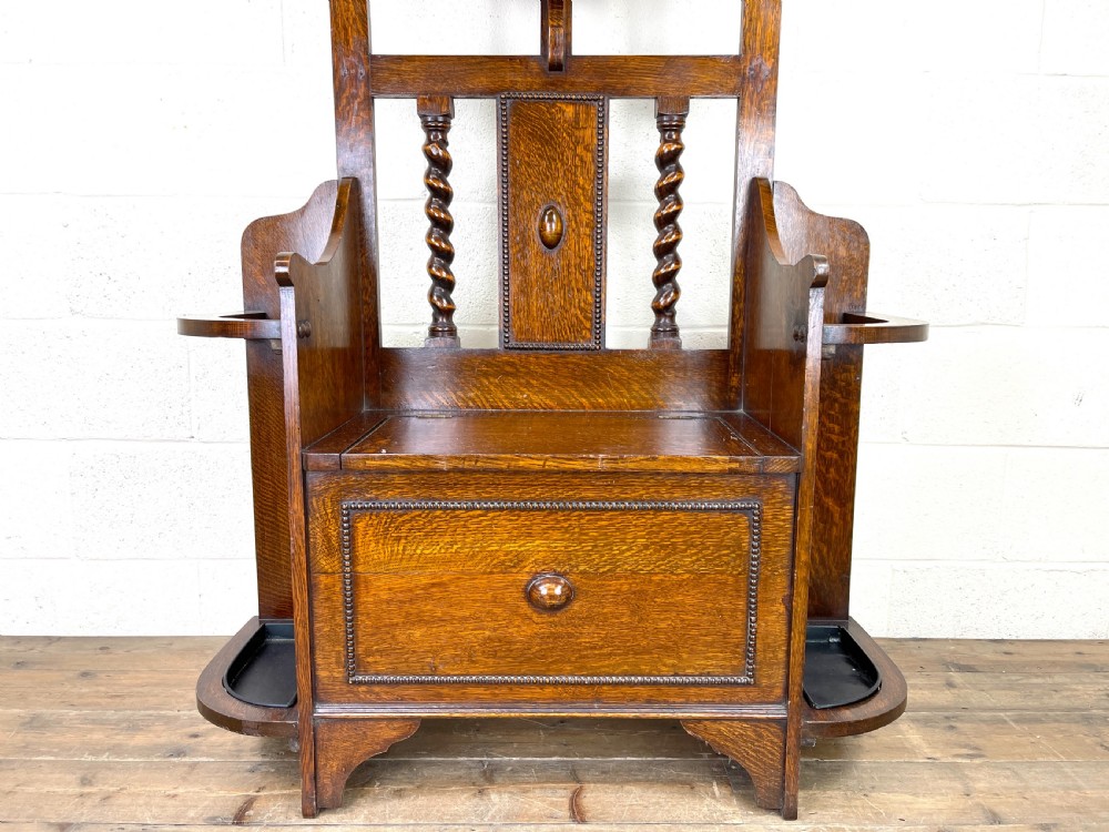 Antique Oak Hall Stand with Seat View II