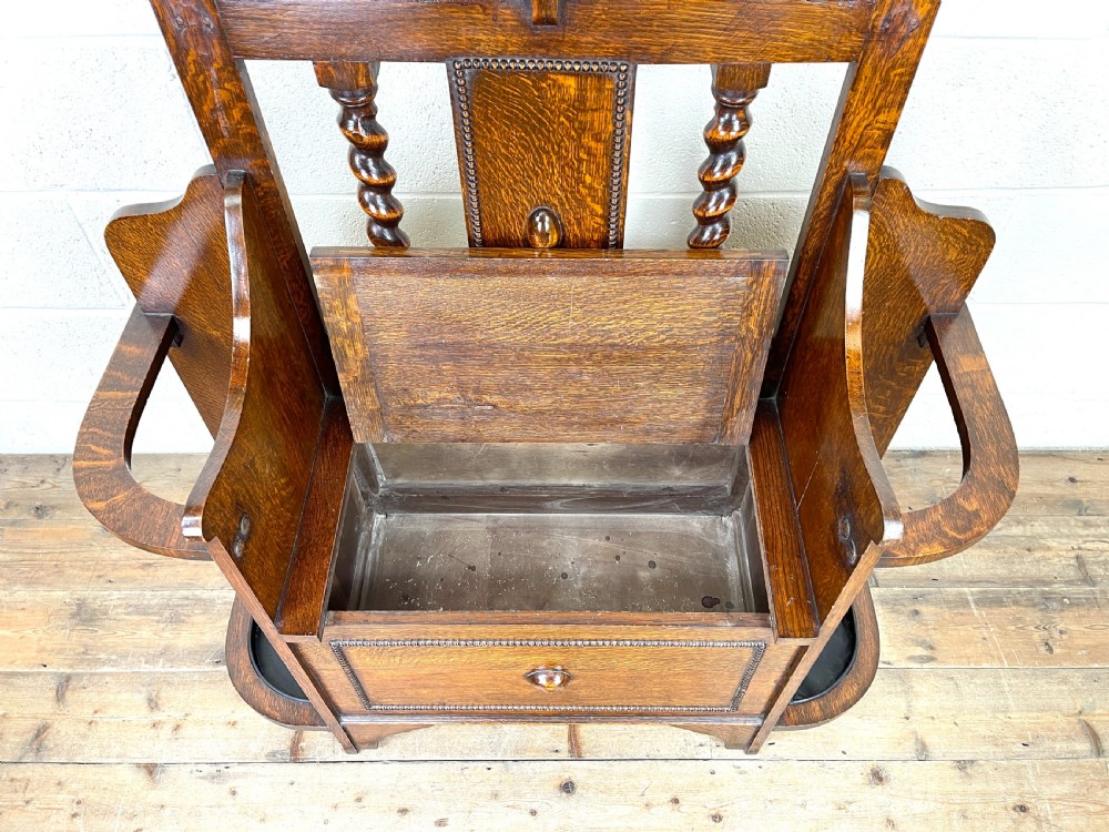 Antique Oak Hall Stand with Seat View VII