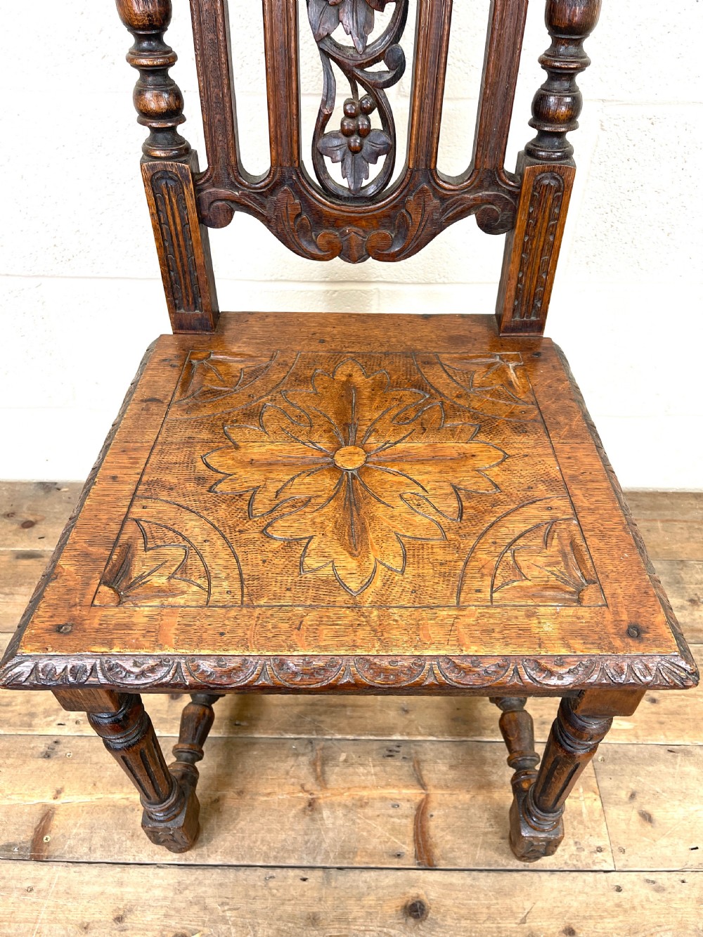 Antique Victorian Carved Oak Chair View VI