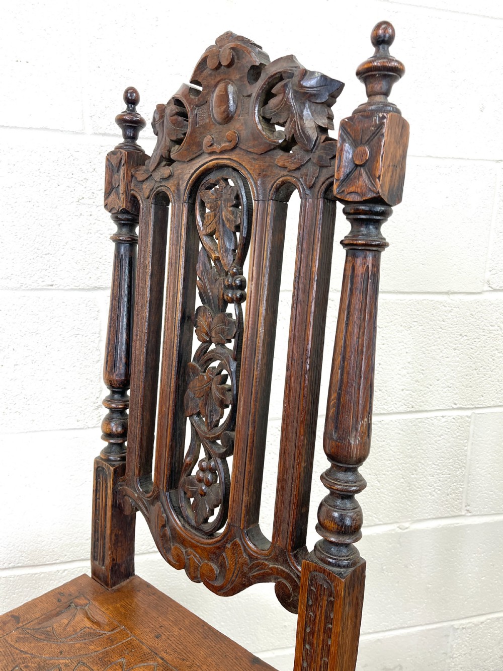 Antique Victorian Carved Oak Chair View IX