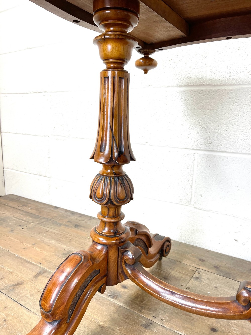 Large Antique Victorian Burr Walnut Stretcher Table View V
