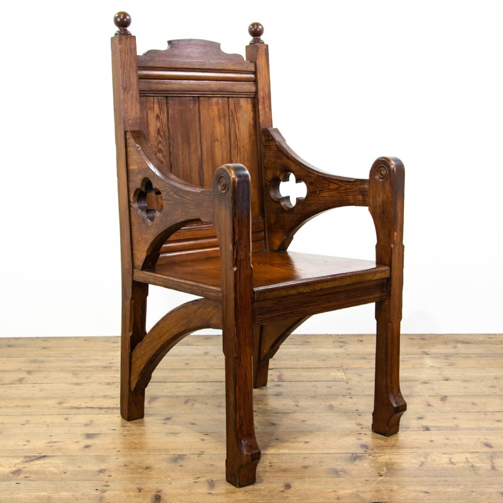 Antique Pitch Pine Ecclesiastical Armchair