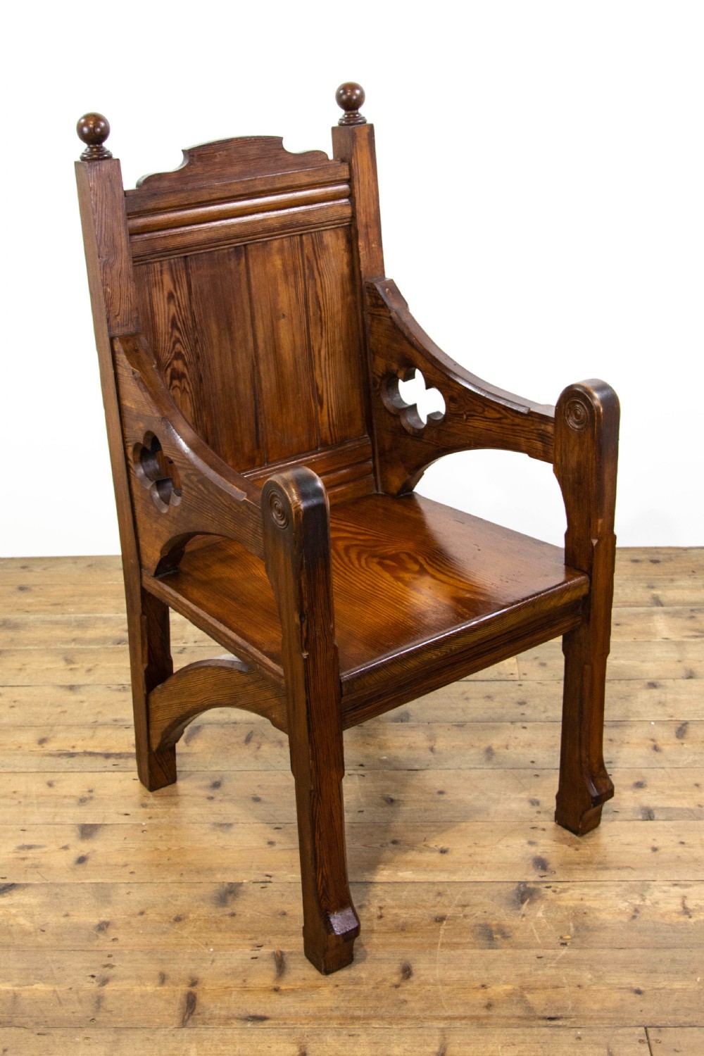 Antique Pitch Pine Ecclesiastical Armchair View III