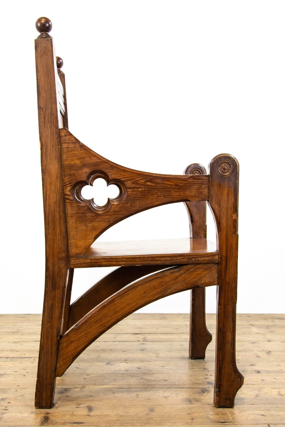 Antique Pitch Pine Ecclesiastical Armchair View V