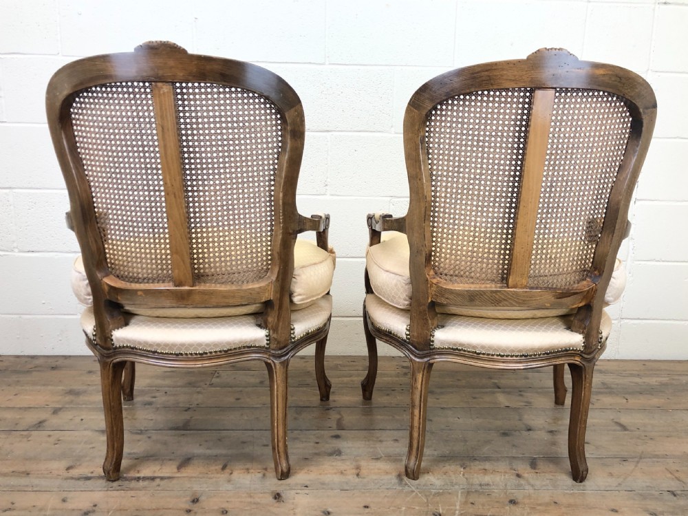 Pair of Upholstered French Cane Chairs View XI