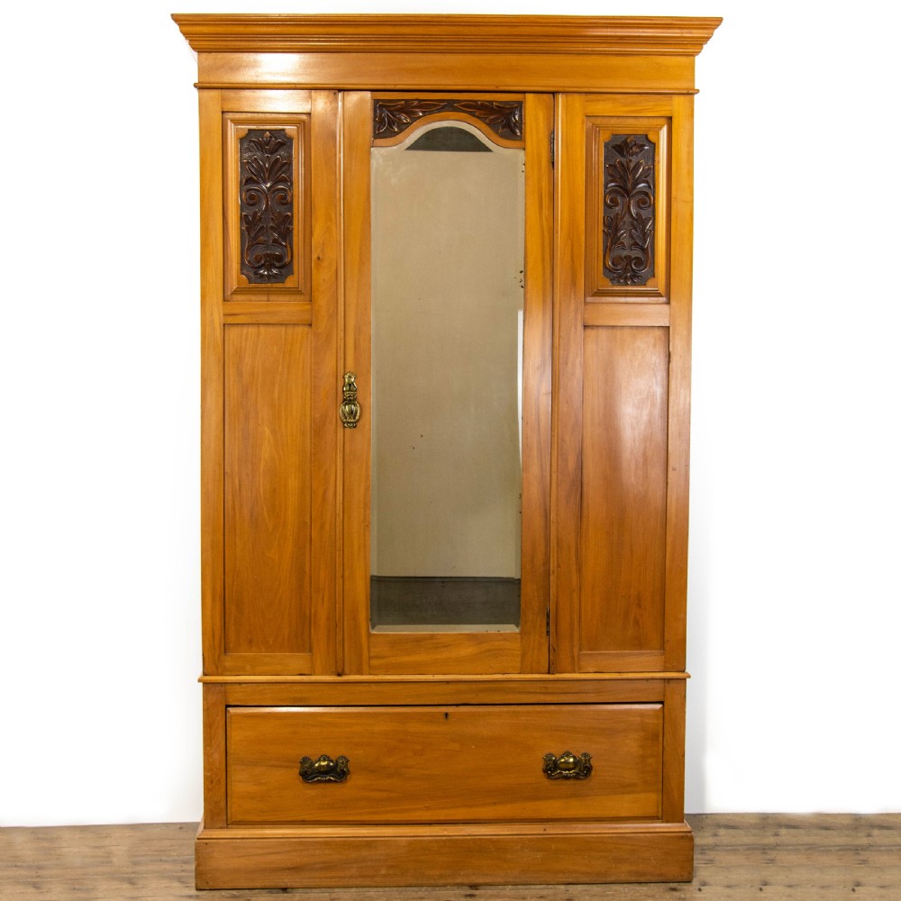 Edwardian Satinwood Single Mirror Door Wardrobe