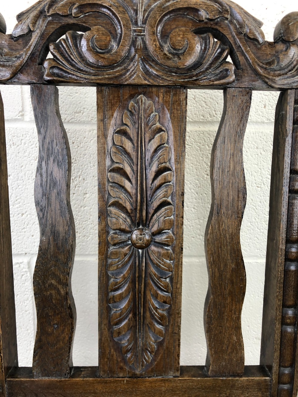 Antique Carved Oak Hall Chair View IV
