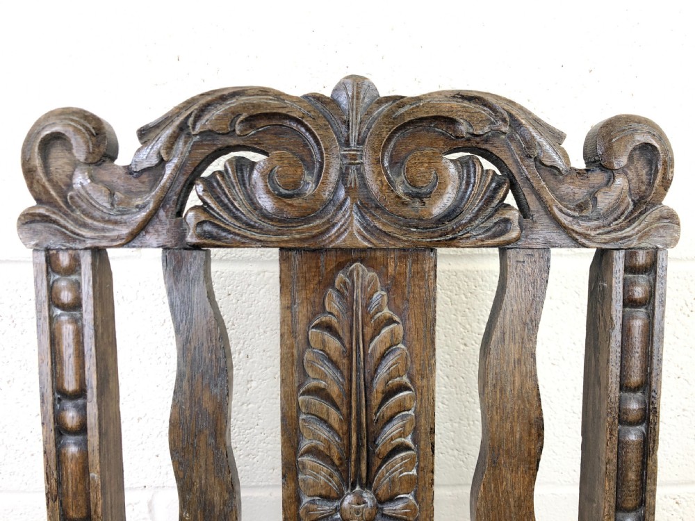 Antique Carved Oak Hall Chair View V