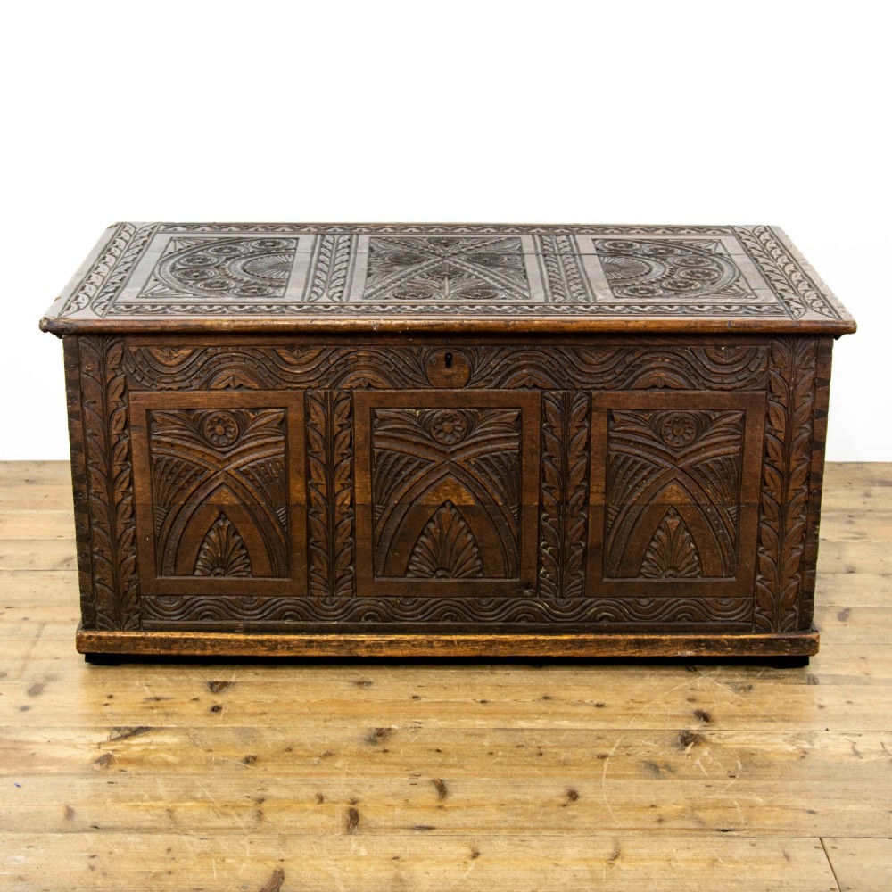 19th Century Antique Carved Oak Coffer