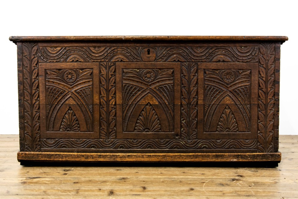 19th Century Antique Carved Oak Coffer View II