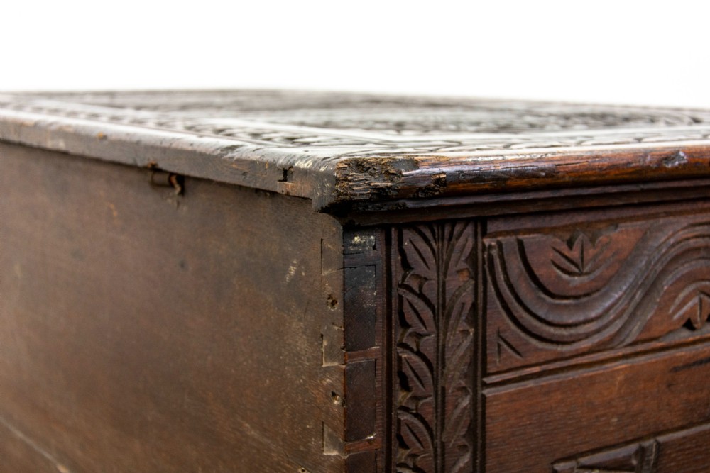 19th Century Antique Carved Oak Coffer View VIII