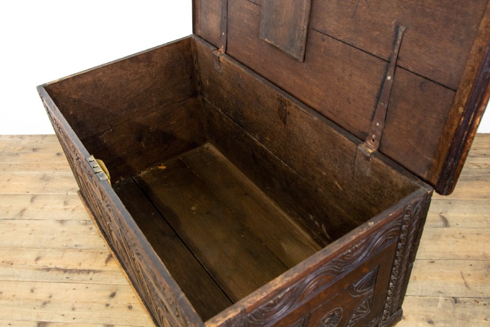 19th Century Antique Carved Oak Coffer View XI