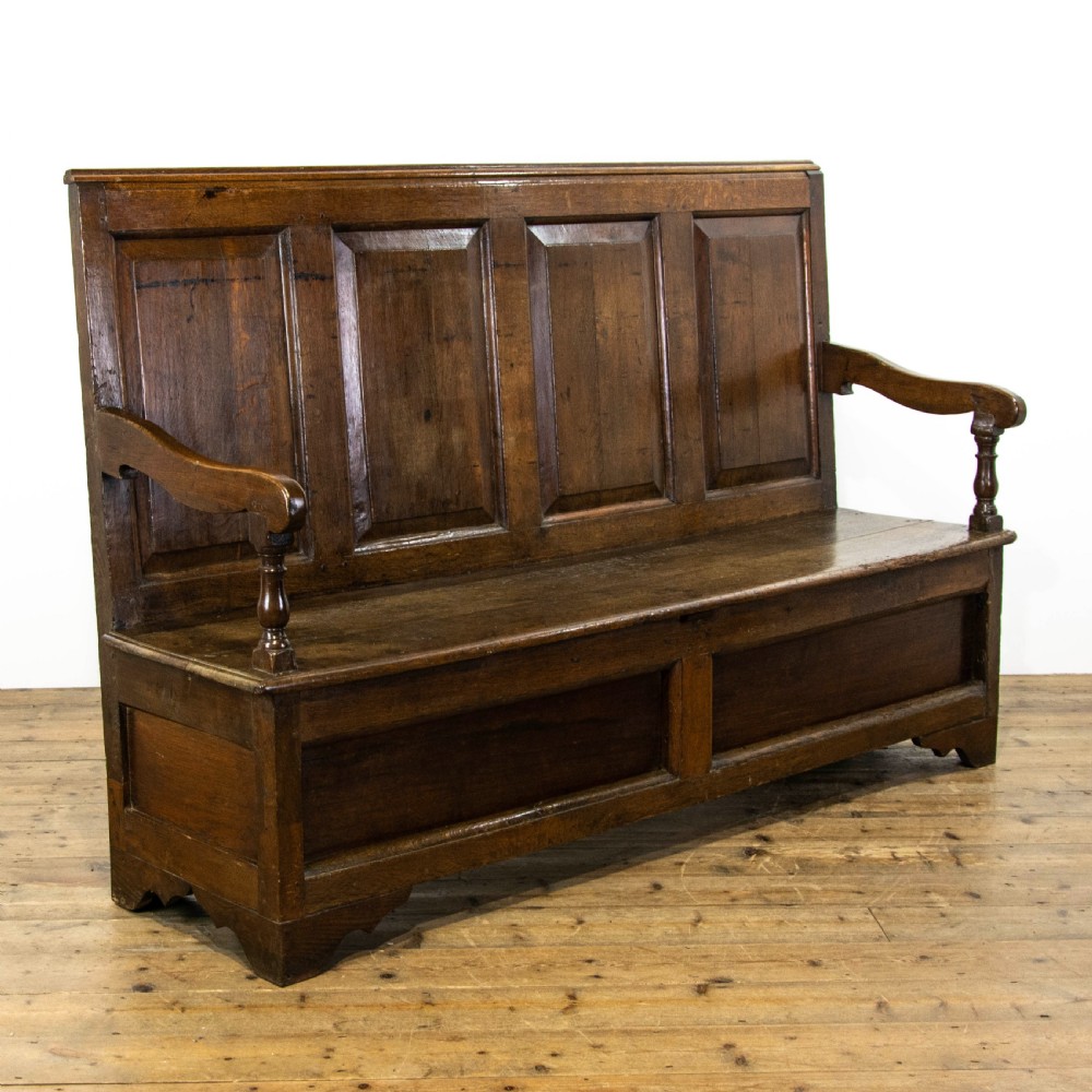 Antique Oak Settle with Panelled Back