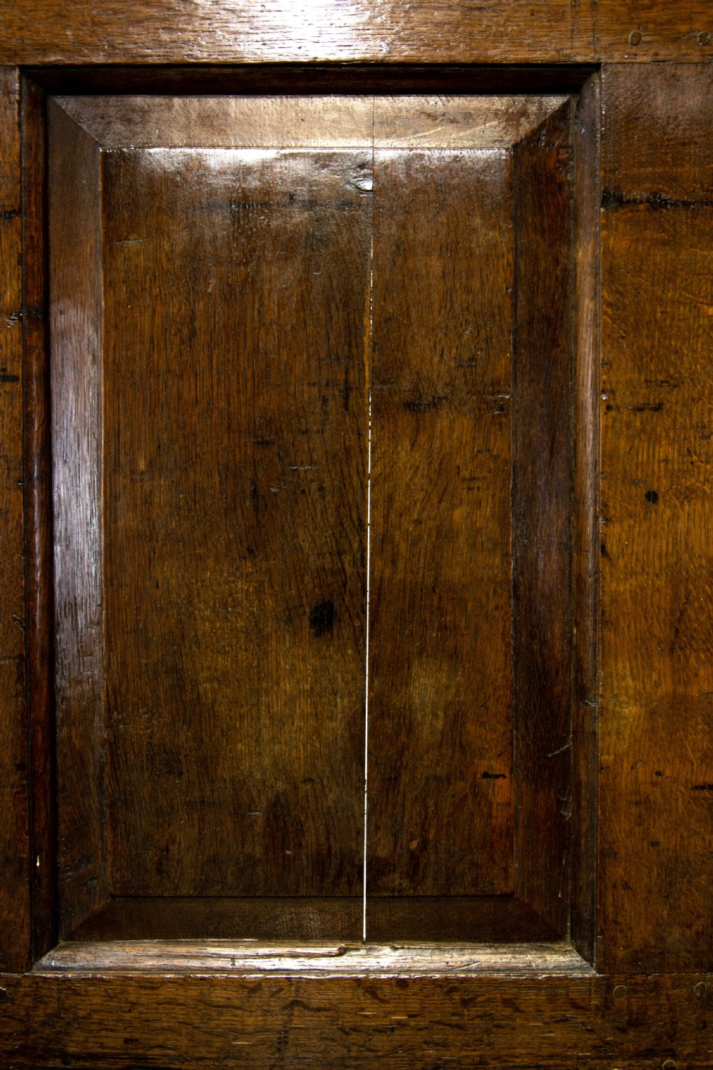 Antique Oak Settle with Panelled Back View IV