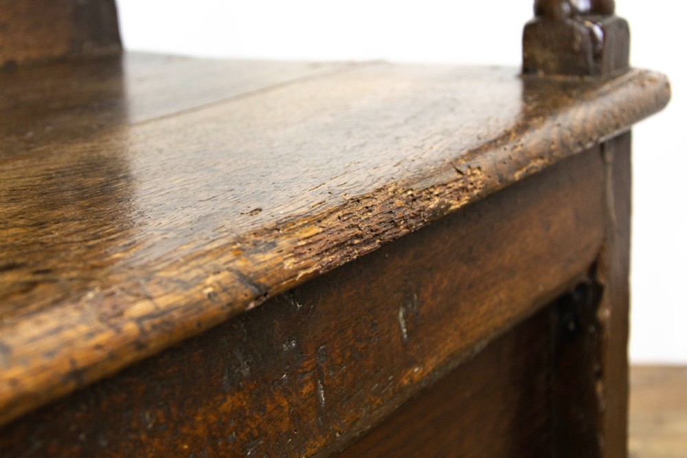 Antique Oak Settle with Panelled Back View VII