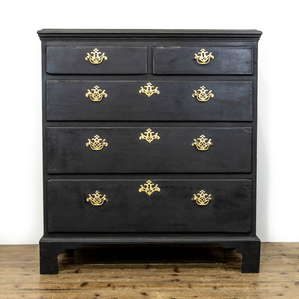 Antique Black Painted Pine Chest of Drawers