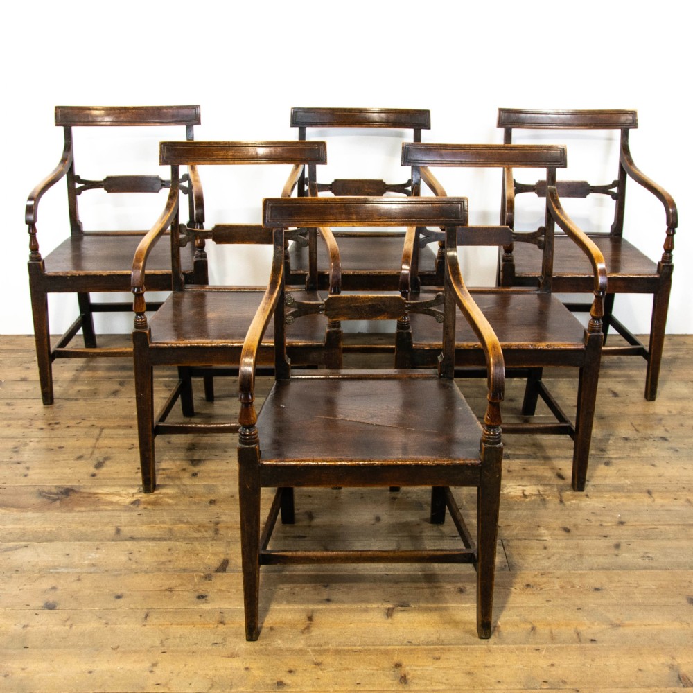 Set of Six Regency Oak Armchairs