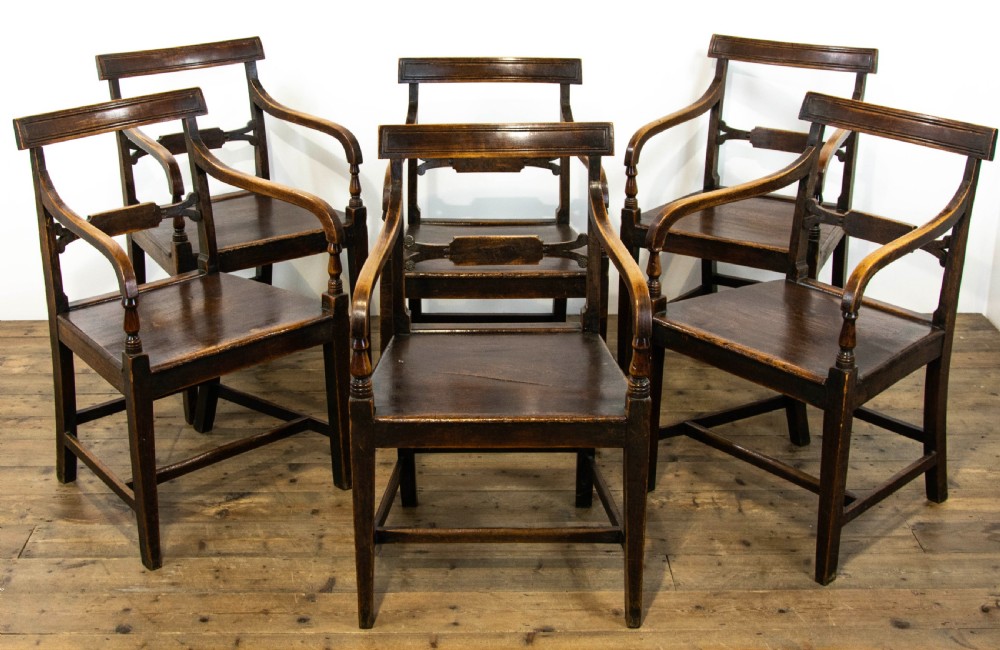 Set of Six Regency Oak Armchairs View III