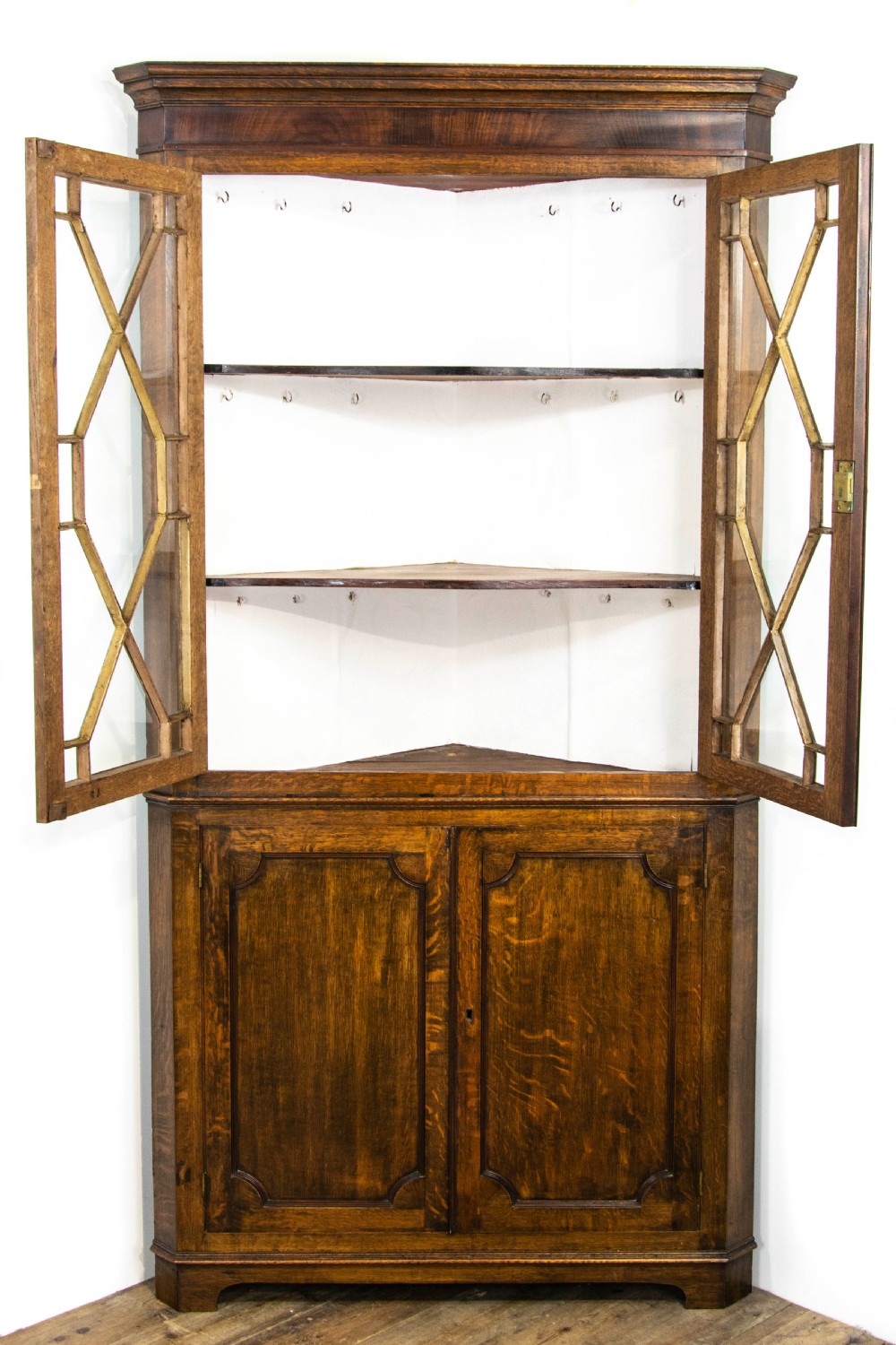 Antique 19th Century Glazed Oak Corner Cupboard View IV
