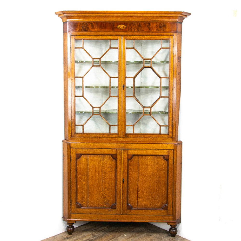 Antique Oak Glazed Corner Cupboard