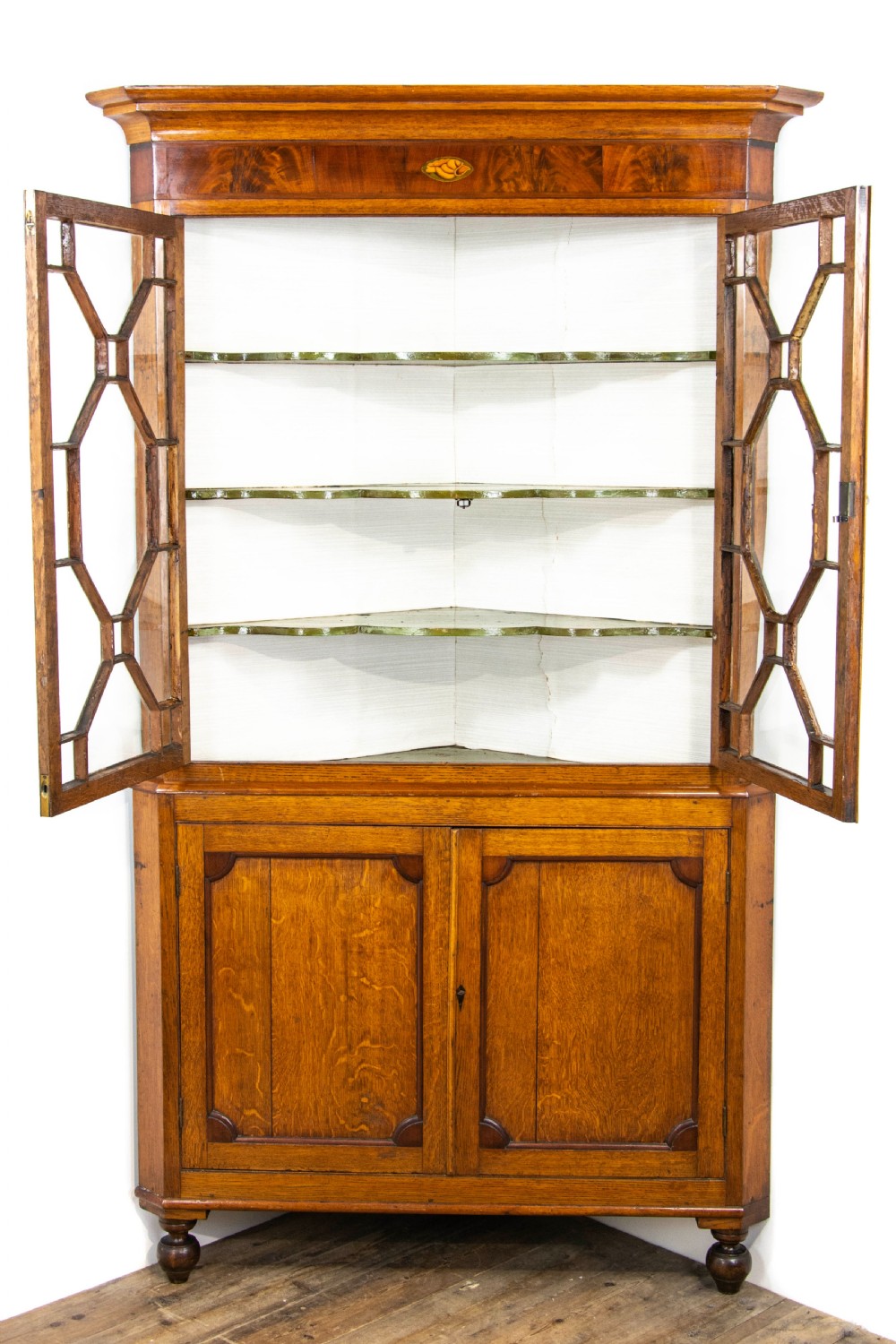 Antique Oak Glazed Corner Cupboard View III