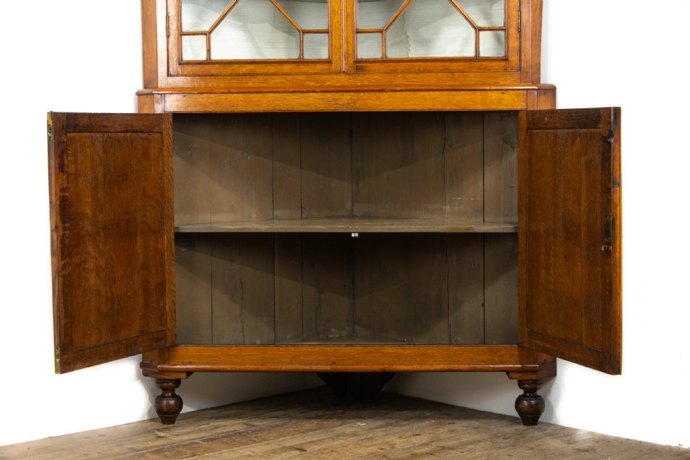 Antique Oak Glazed Corner Cupboard View VII