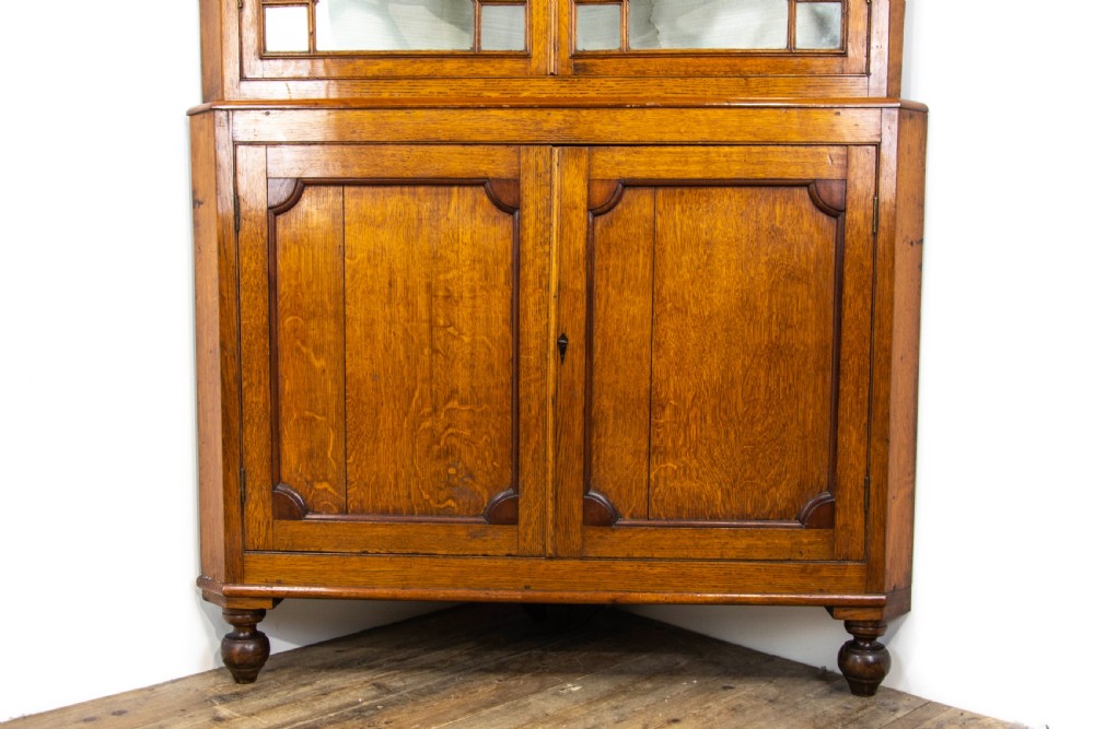 Antique Oak Glazed Corner Cupboard View IX