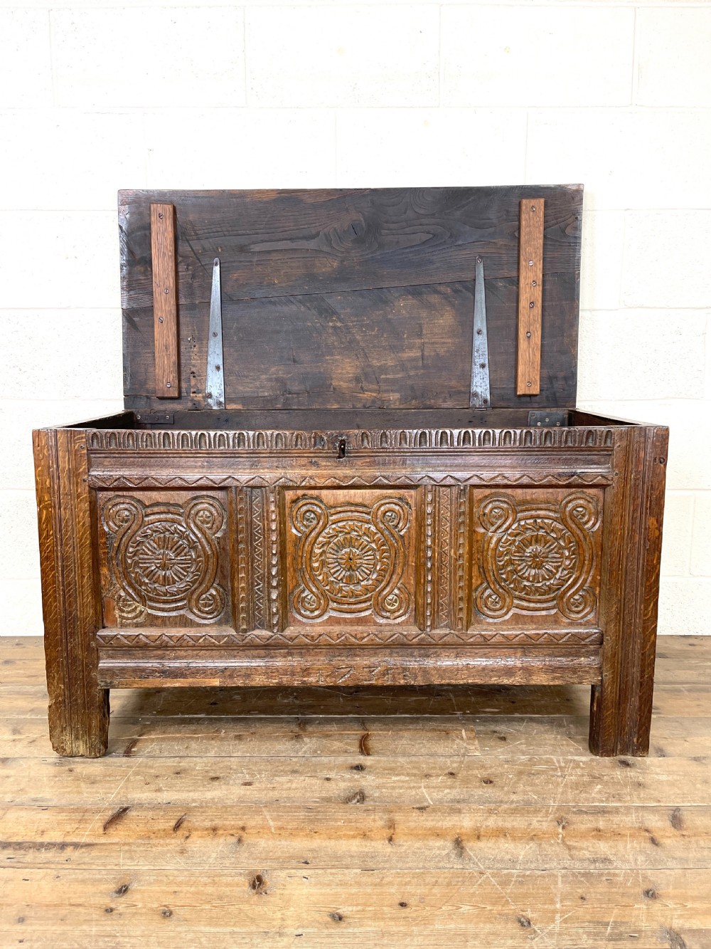 Antique Carved Oak Coffer View V