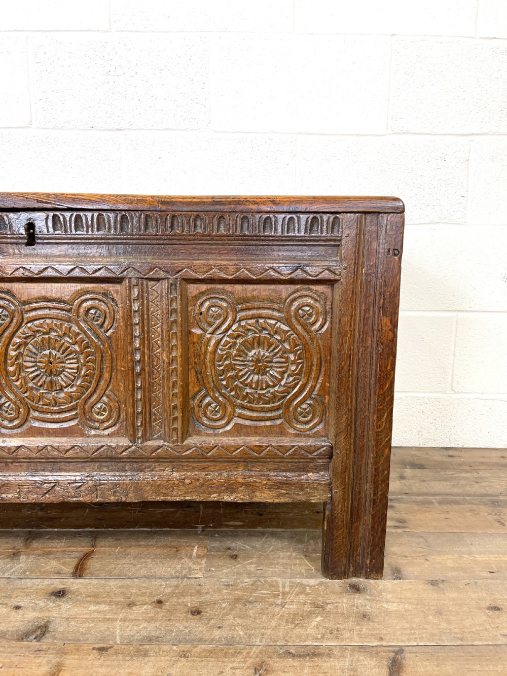 Antique Carved Oak Coffer View VII