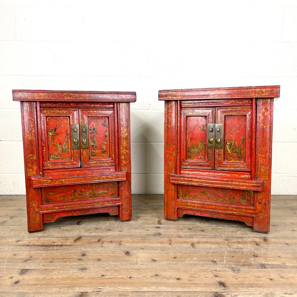 Pair of Antique Lacquered Oriental Side Cupboards